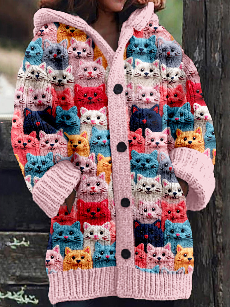 CM | Abrigo de punto con tapeta de botones y alegre estampado de gatos