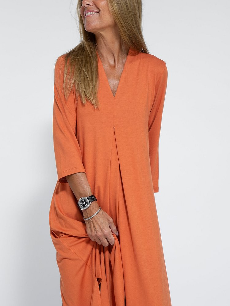 CM | Vestido casual, monocromático y cómodo con escote en V