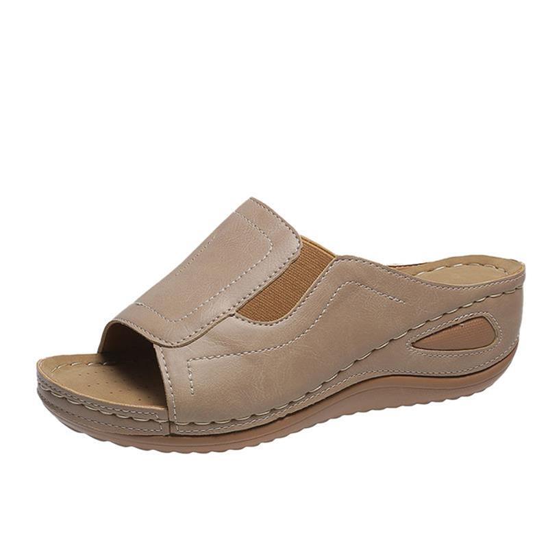 CM | Casual Verano Confort Diario Slip On Sandalias de cuero de color sólido