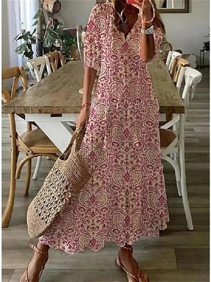 CM | maxi vestido de mujer - estampado floral - material ligero - cuello en V - mangas 3/4 - corte casual