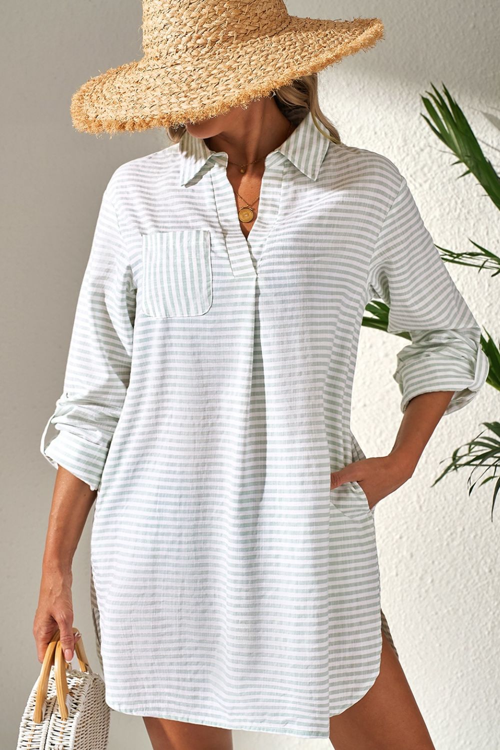 CM | Mini Vestido Camisa Manga Larga Cuello Johnny Rayas