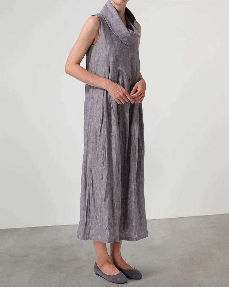 CM | Vestido largo casual de algodón y lino sin mangas y escote redondo