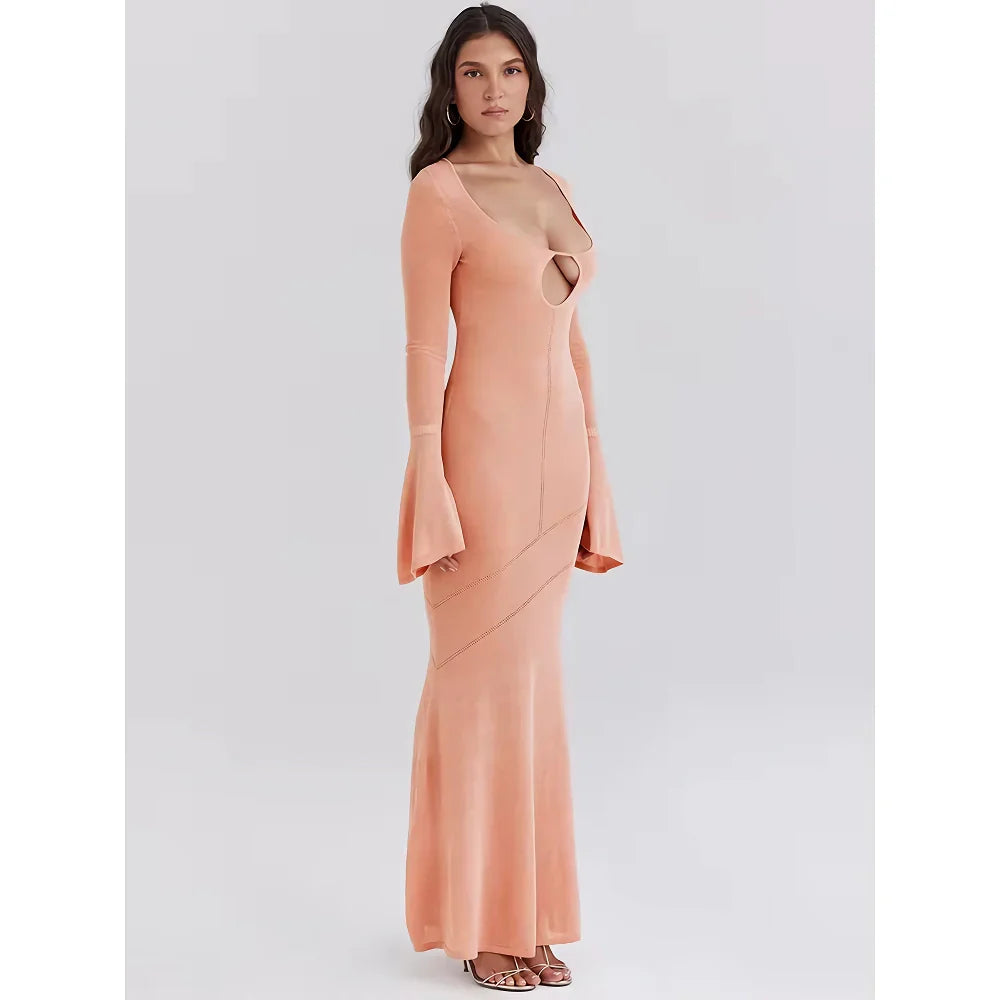 CM | maxi vestido de punto con mangas acampanadas naranja