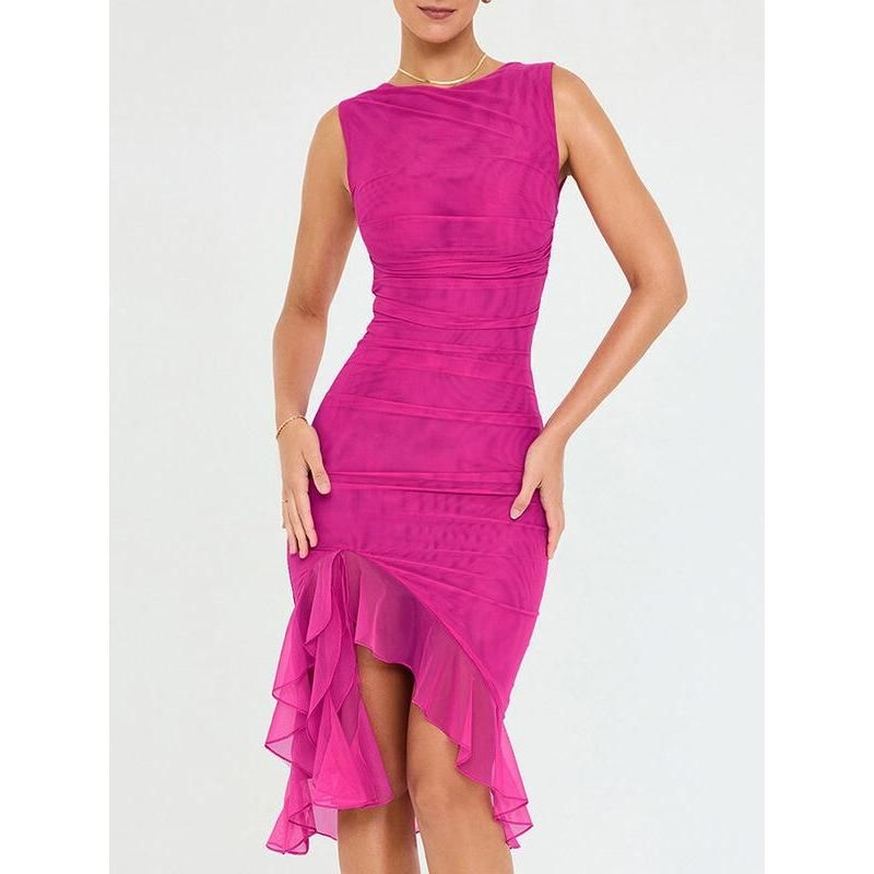 CM | Elegante vestido midi sin espalda con volantes