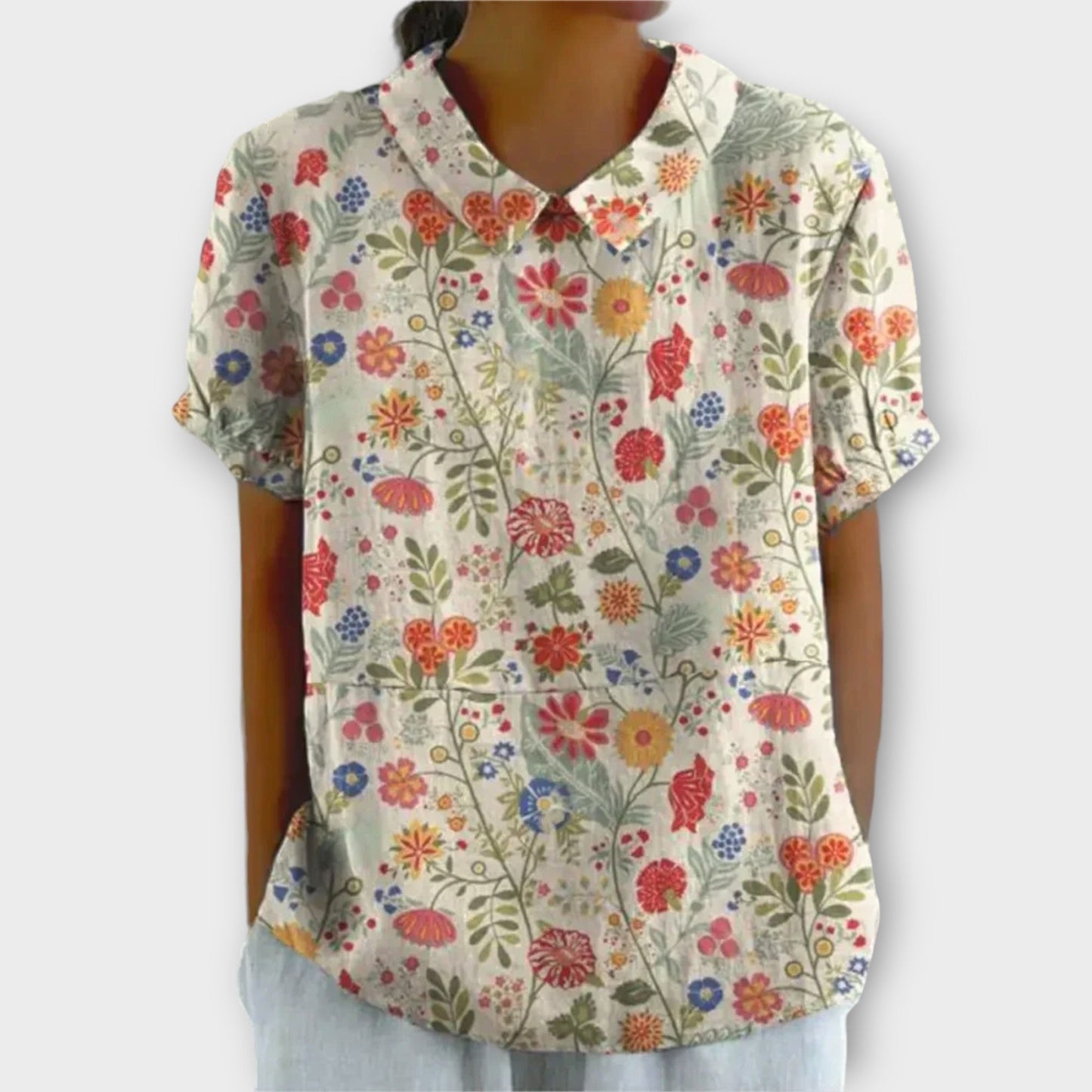 CM | Blusa de algodón y lino con estampado floral