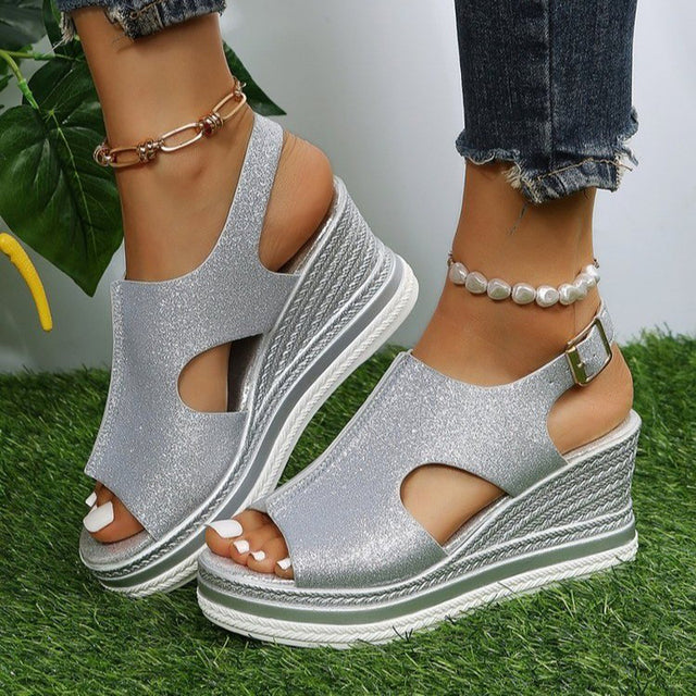 CM | Sandalias de cuña con lentejuelas y puntera abierta - Eliel