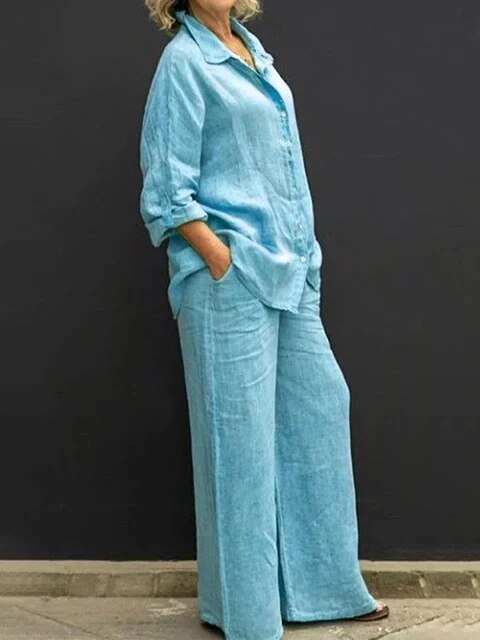 CM | Conjunto informal de blusa y pantalón de lino