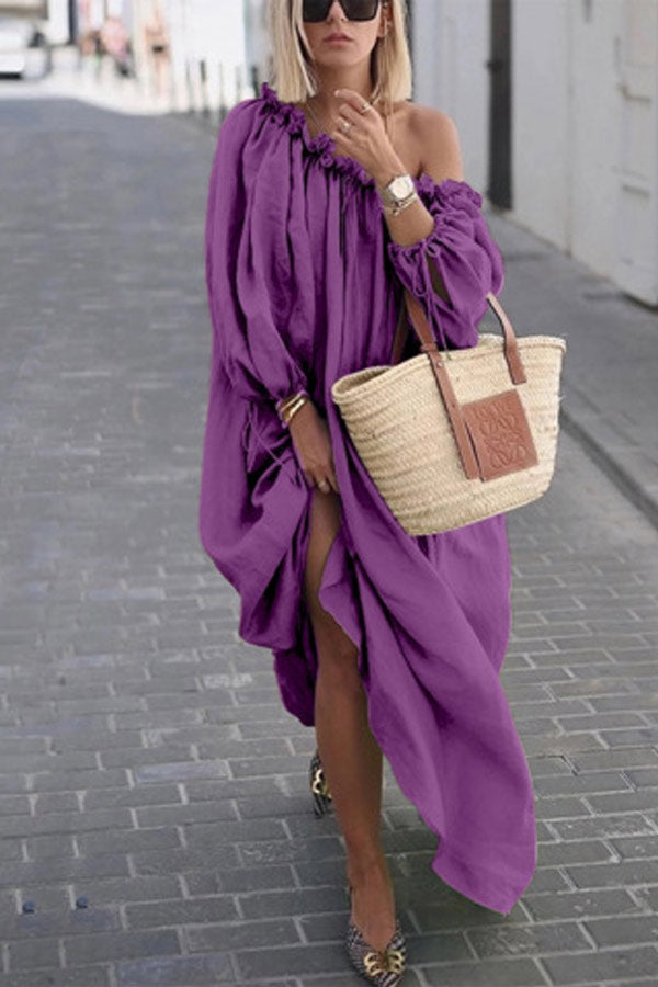 CM | Vestido suelto monocromático de un hombro casual