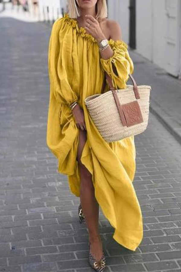CM | Vestido suelto monocromático de un hombro casual