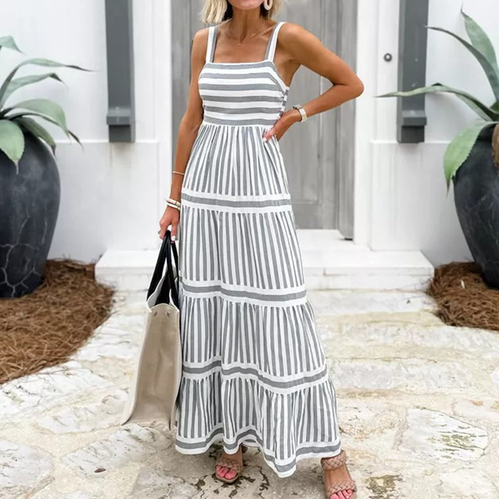 CM | Vestido largo con volantes y rayas