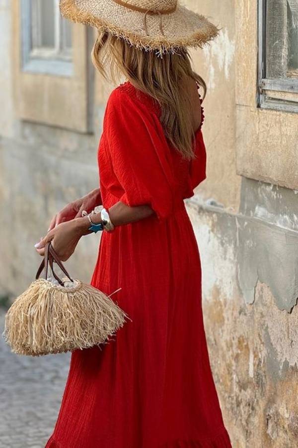 CM | Vestido maxi suelto y fruncido con escote en V