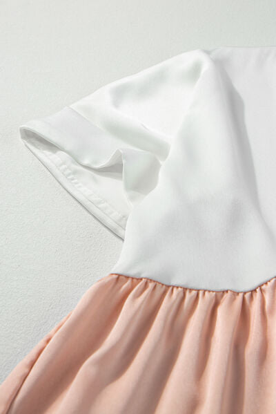 CM | Mini Vestido de Manga Corta con Bloques de Color