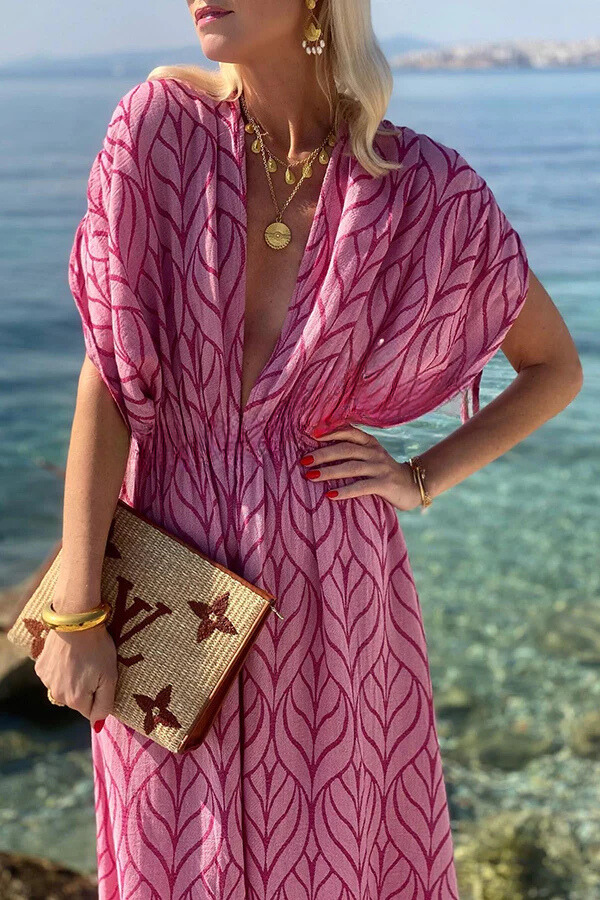 CM | maxi vestido de playa kimono estampado con diseño de cordones