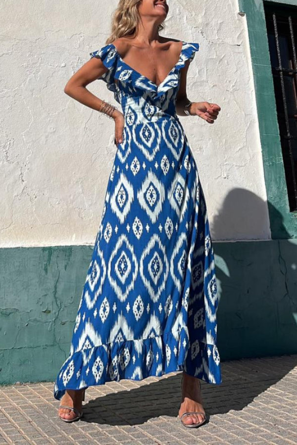 CM | TUNISIA VESTIDO LARGO ESTAMPADO AZUL