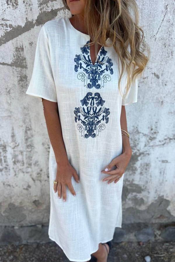 CM | Vestido midi de lino con estampado bohemio