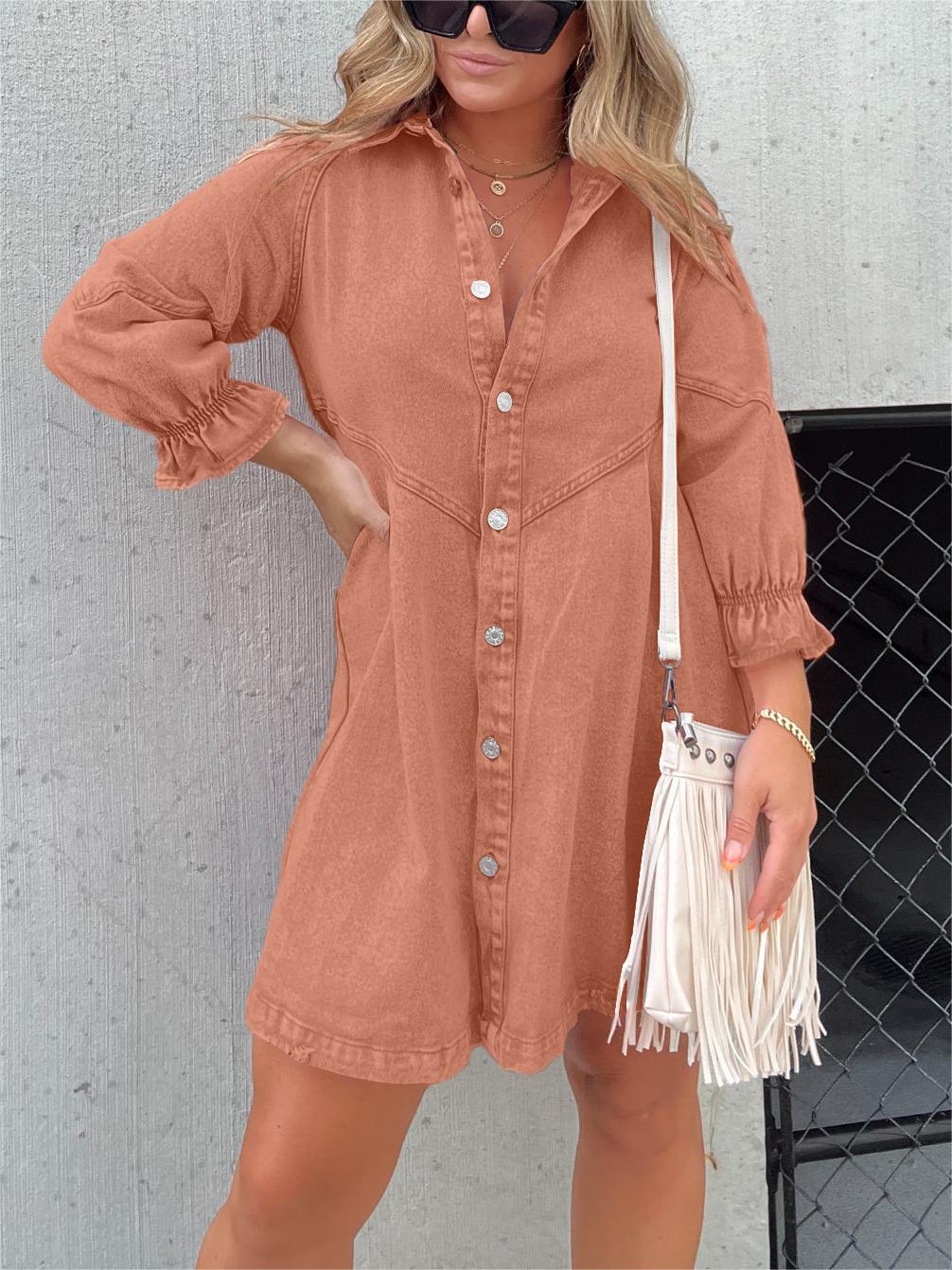 CM | Vestido midi vaquero con cuello vuelto Chic