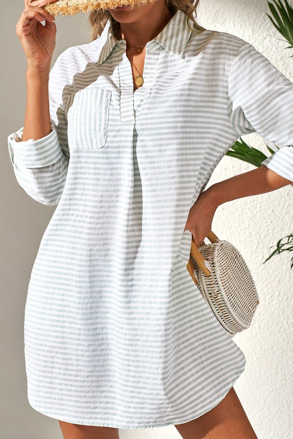 CM | Mini Vestido Camisa Manga Larga Cuello Johnny Rayas