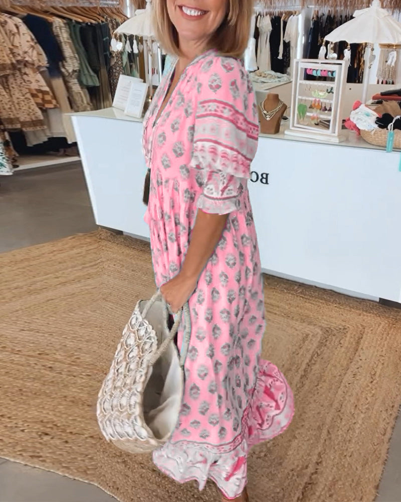 CM | maxi vestido boho relajado de manga larga farol