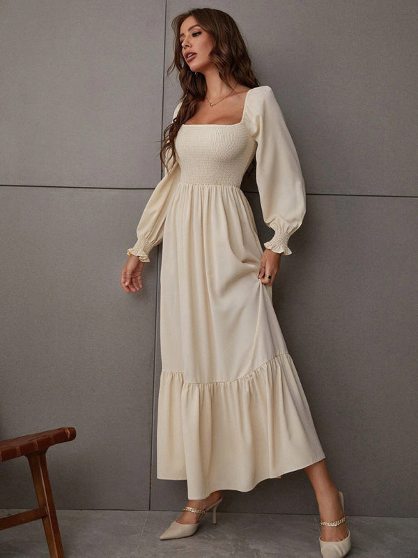 CM | Vestido largo cuadrado con mangas globo