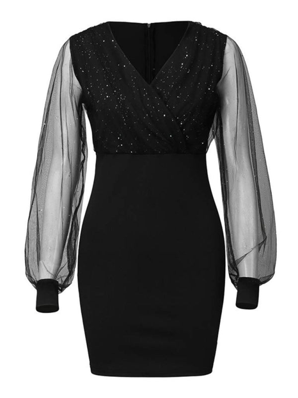 CM | Vestido corto de lentejuelas sin tirantes