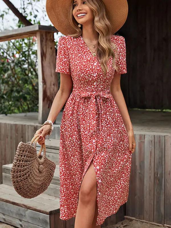 CM | Vestido midi con estampado floral y efecto envolvente