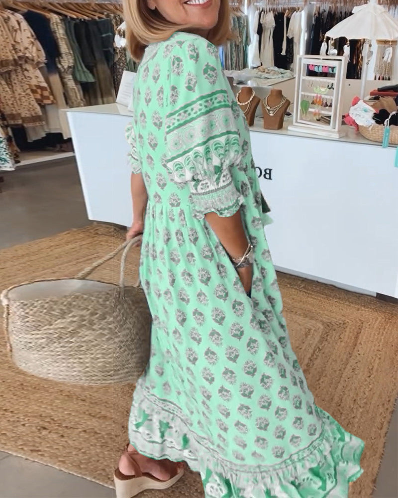 CM | maxi vestido boho relajado de manga larga farol