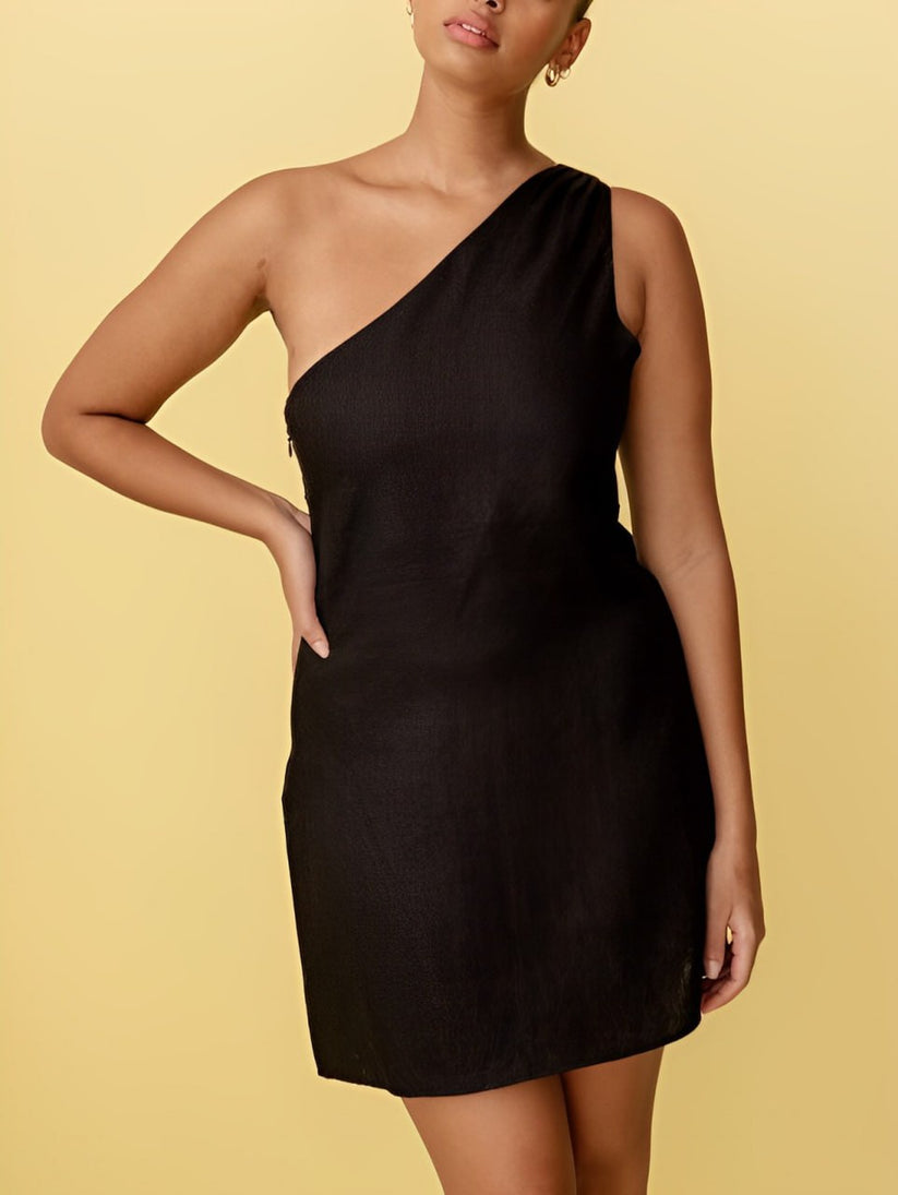CM | Vestido corto asimétrico de lino