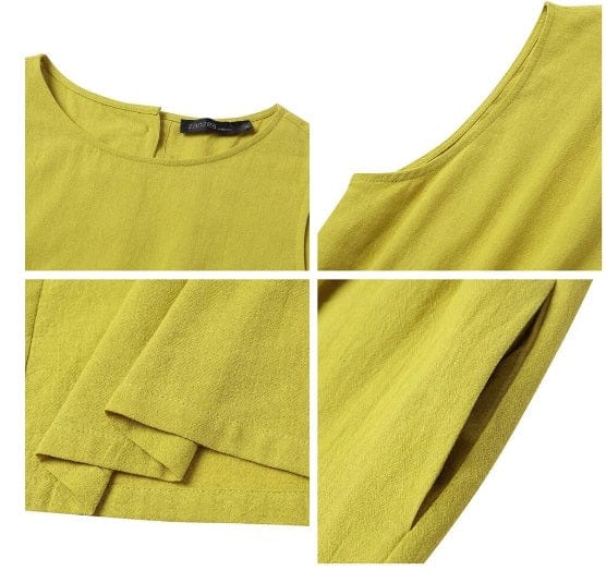 CM | Mono casual de algodón y lino con cuello redondo