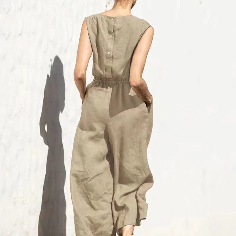 CM | Mono casual de algodón y lino con cuello redondo