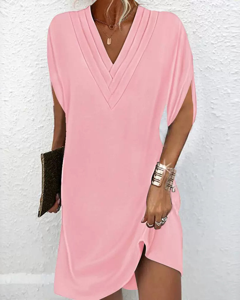 CM | Vestido corto con escote en V y mangas suaves para ocasiones especiales