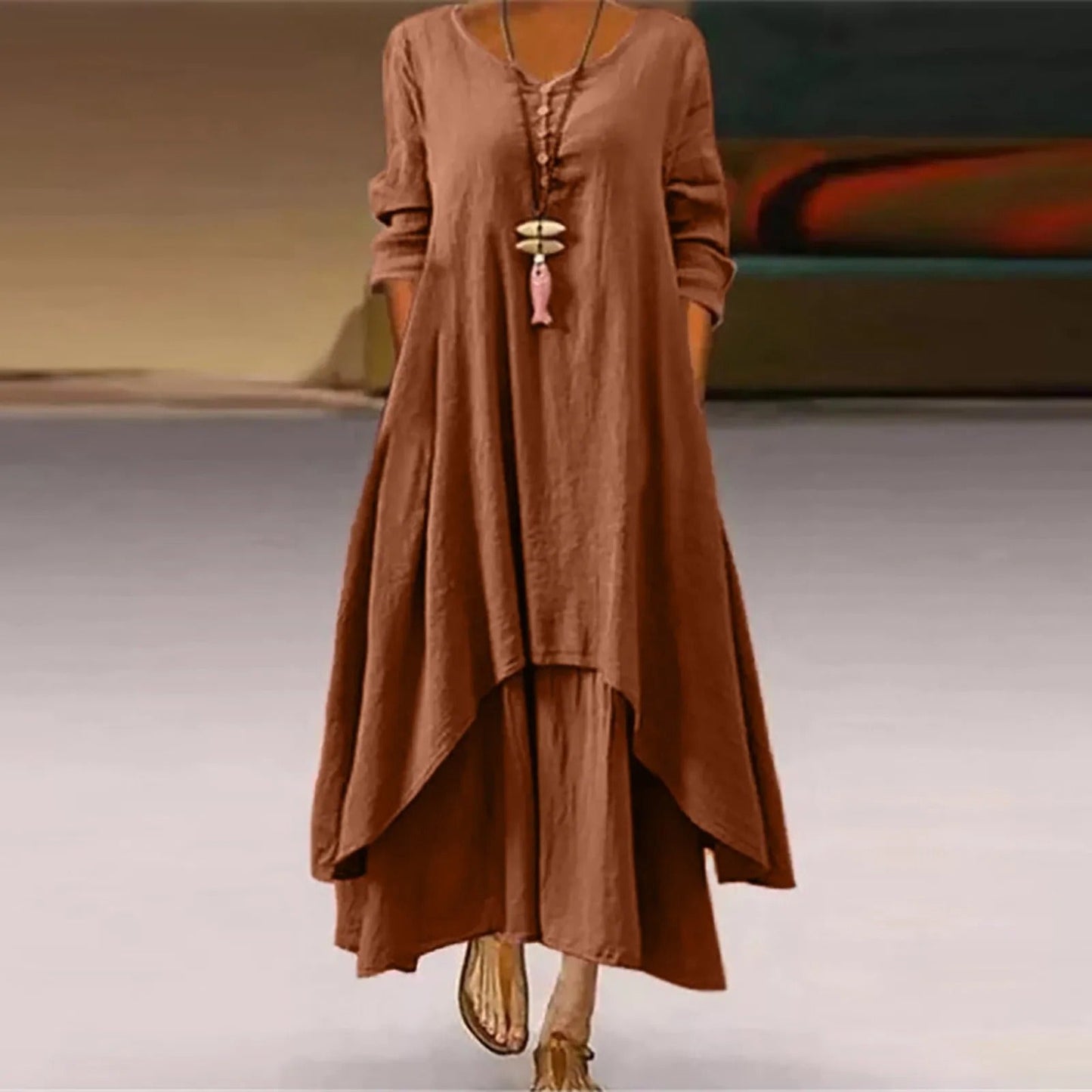 CM | Vestido midi fluido multicapa