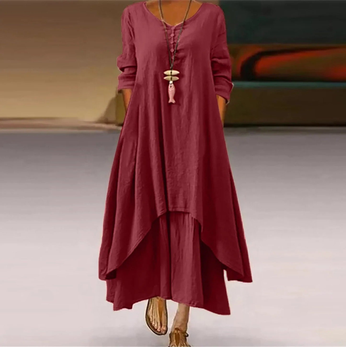 CM | Vestido midi fluido multicapa