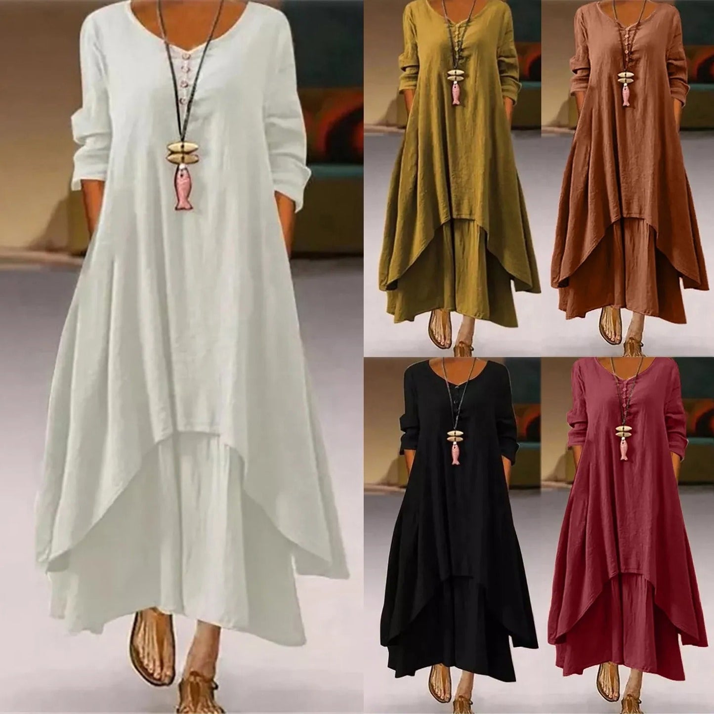 CM | Vestido midi fluido multicapa
