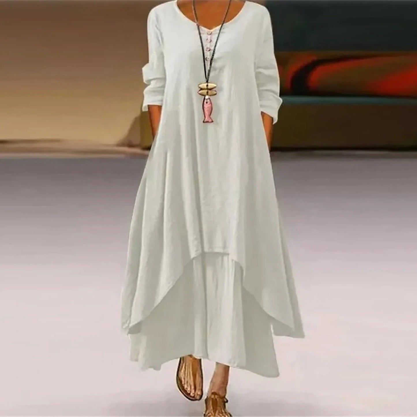 CM | Vestido midi fluido multicapa