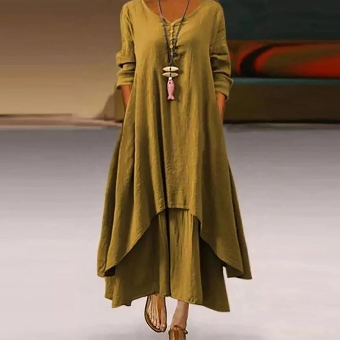 CM | Vestido midi fluido multicapa