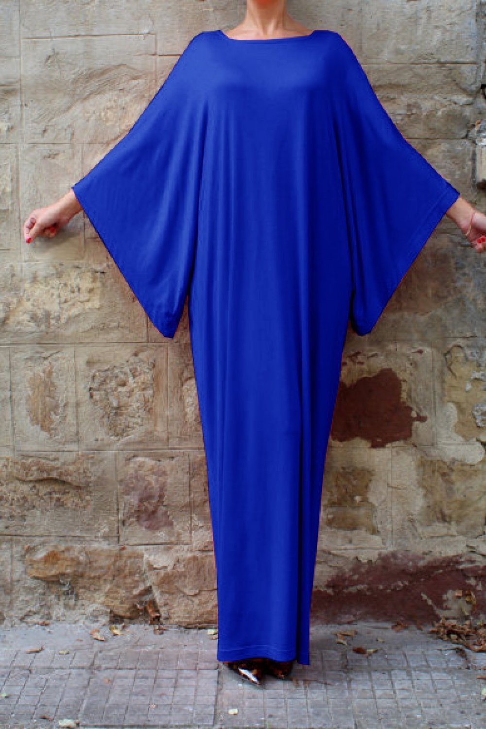CM | Vestido monocolor con cintura elástica y mangas murciélago