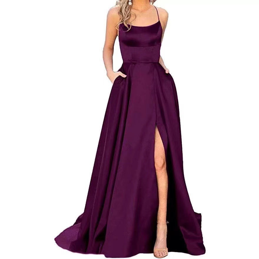 CM | Maxivestido de mujer - Top entallado - Falda fluida - Tirantes finos - Abertura lateral