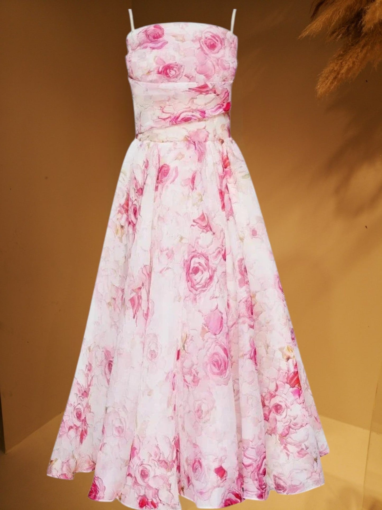 CM | Vestido midi sin mangas para mujer con estampado floral y corte estructurado