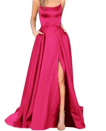 CM | Maxivestido de mujer - Top entallado - Falda fluida - Tirantes finos - Abertura lateral