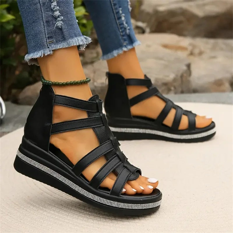 CM | Sandalias de cuña con strass