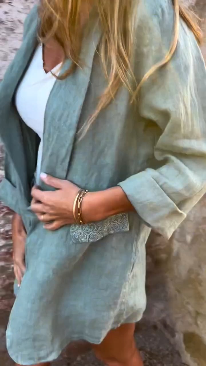 CM | Blusa de algodón y lino con parte delantera abierta