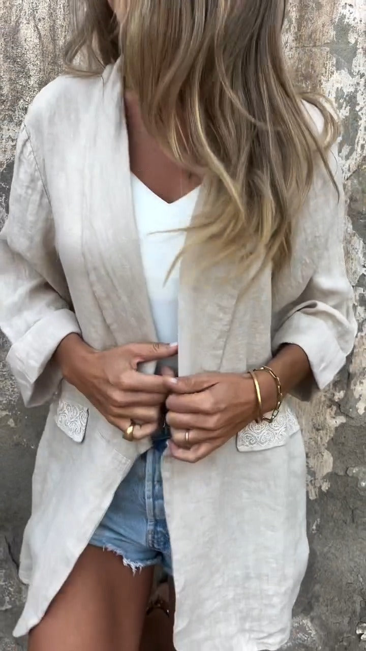 CM | Blusa de algodón y lino con parte delantera abierta