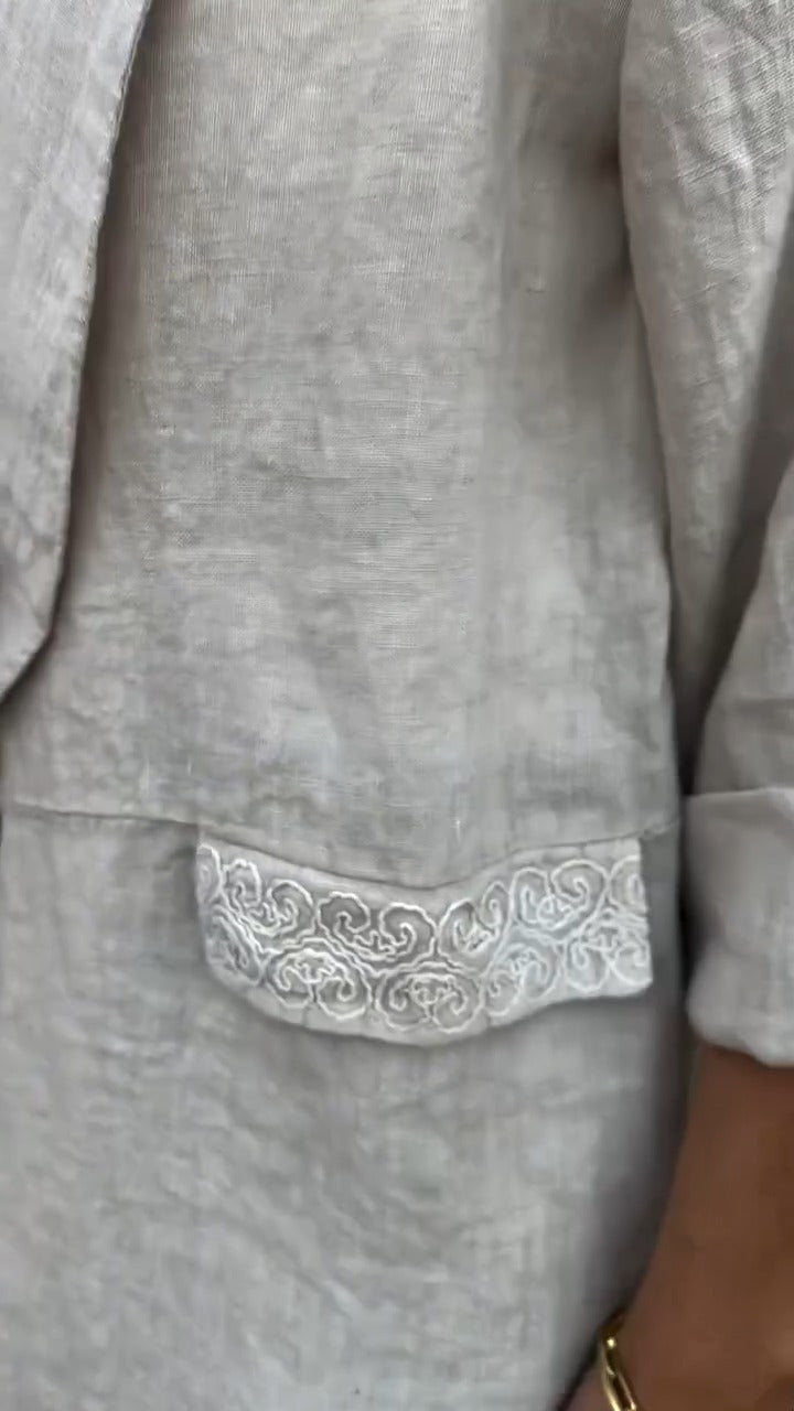 CM | Blusa de algodón y lino con parte delantera abierta