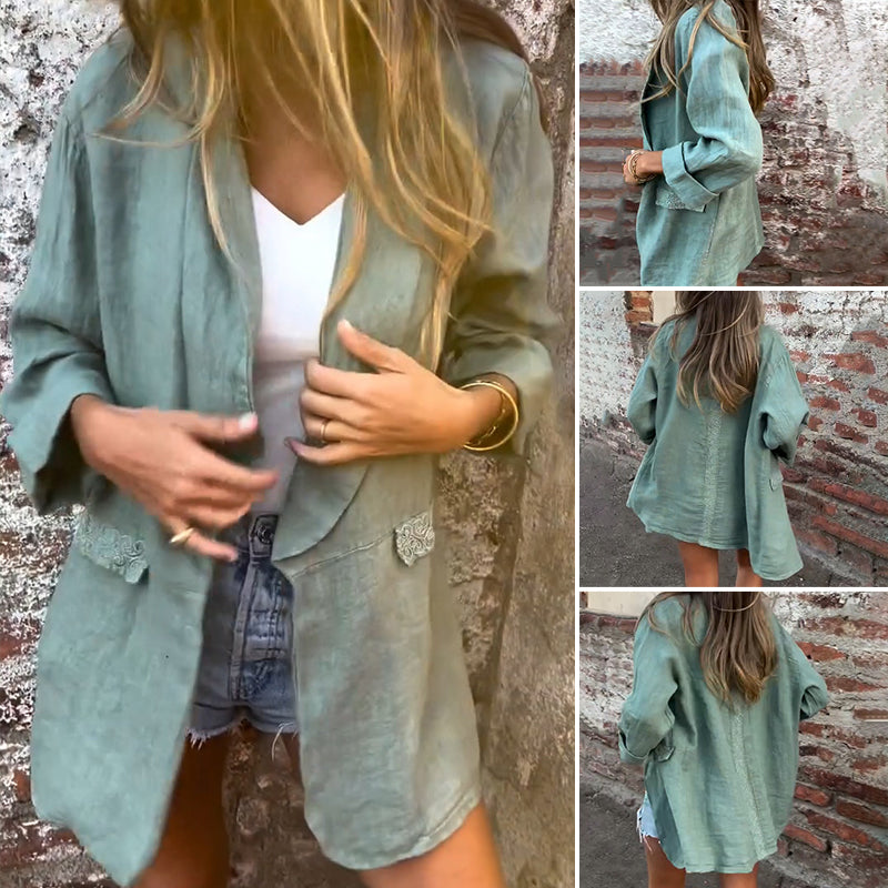 CM | Blusa de algodón y lino con parte delantera abierta