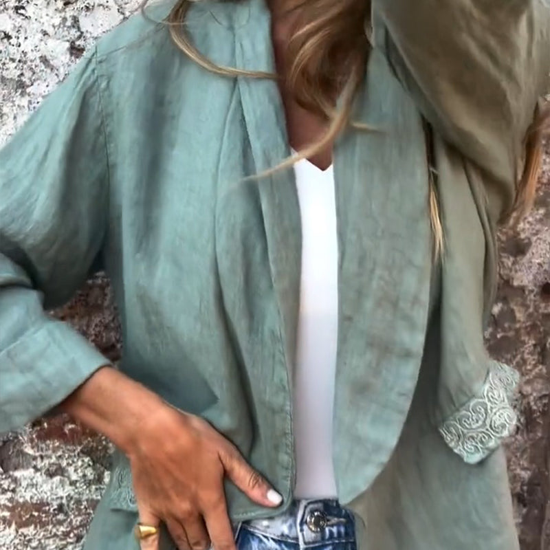 CM | Blusa de algodón y lino con parte delantera abierta
