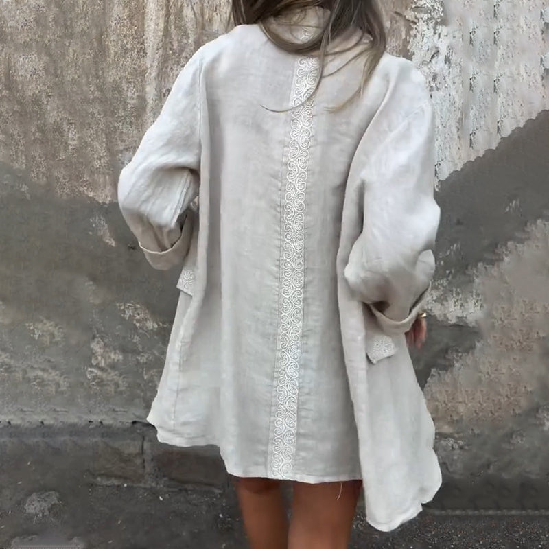 CM | Blusa de algodón y lino con parte delantera abierta