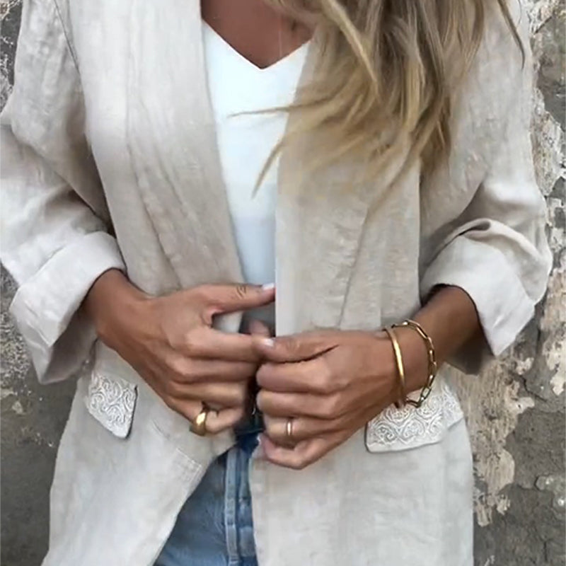 CM | Blusa de algodón y lino con parte delantera abierta