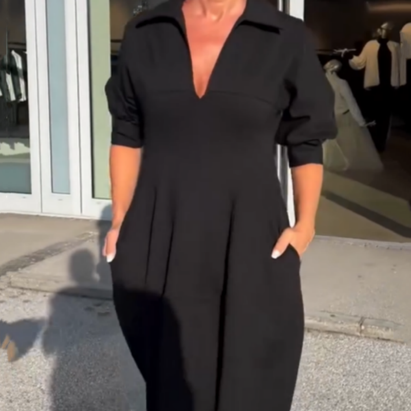CM | Elegante vestido midi con solapa y escote en V