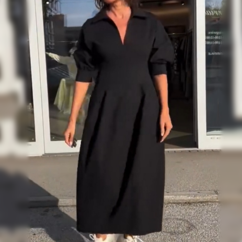 CM | Elegante vestido midi con solapa y escote en V