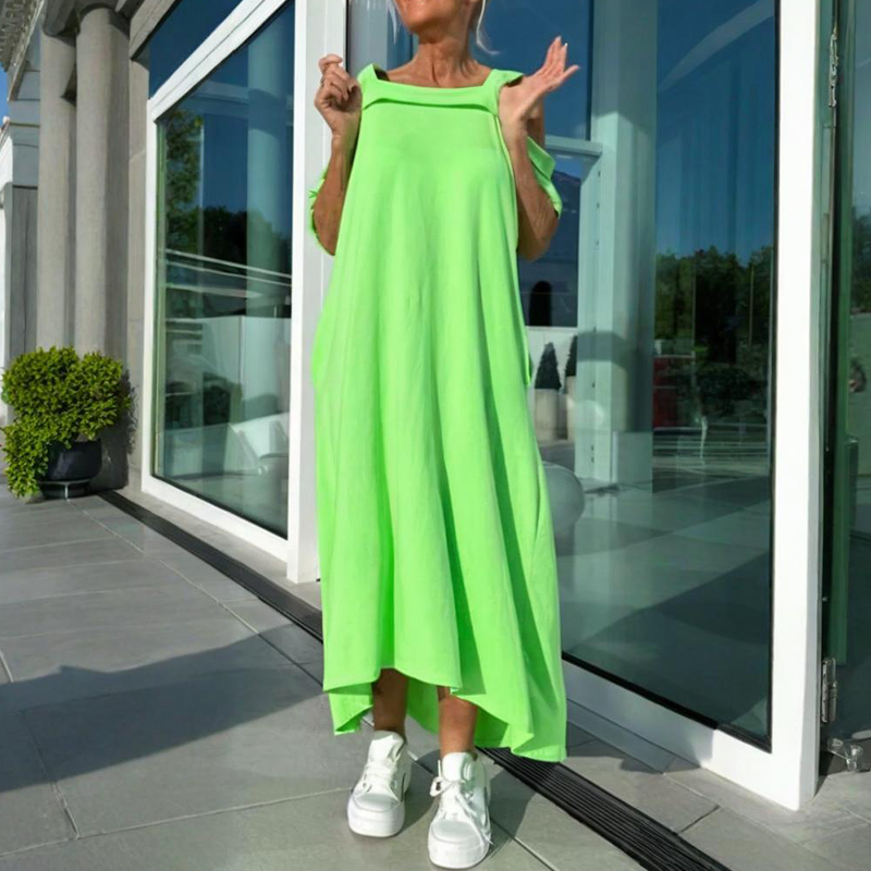 CM | Elegante y cómodo maxi vestido para mujer con hombros descubiertos